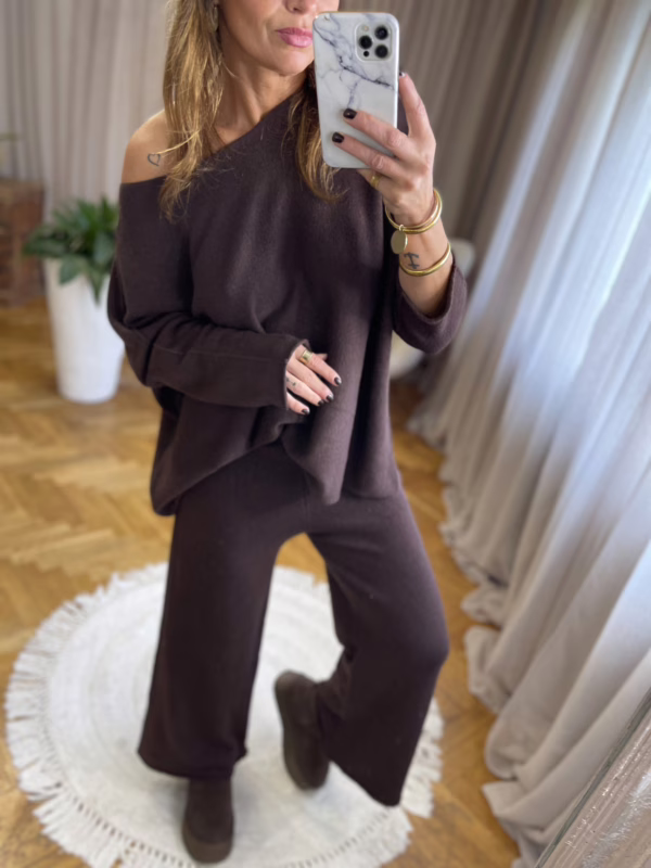 Komplet dzianinowy Bella czekoladowy