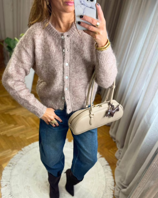 Sweter z alpaki i wełny NUVIA – pudrowy beż z nutą fioletu