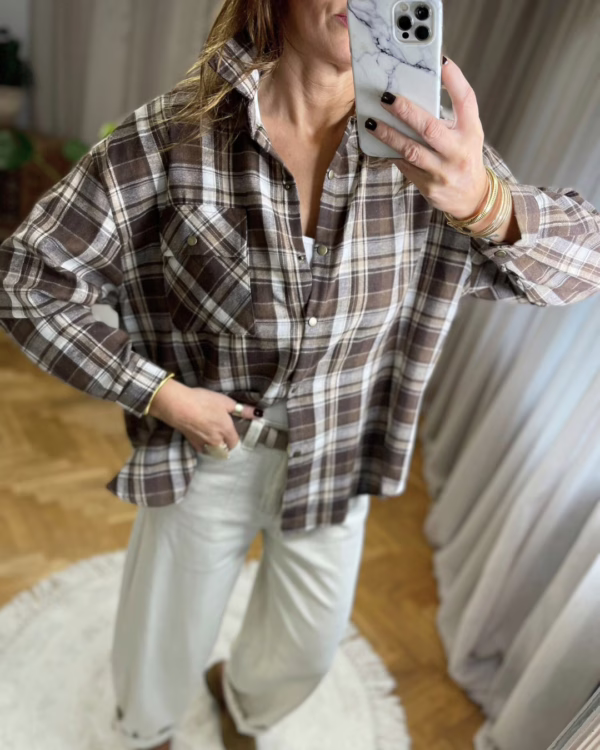 Koszula w kratę HAZEL - brązowa