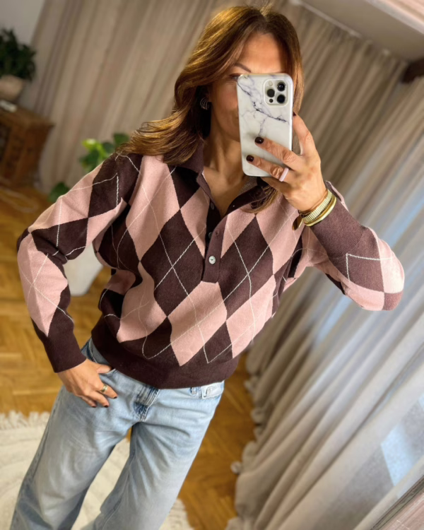 Sweter w romby ARGYLE CHOCOLATE PINK