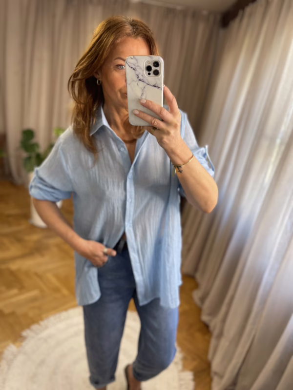 Koszula lniana NATURAL MIST - niebieska